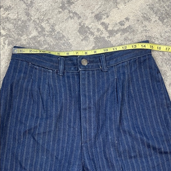 Vintage Sears High Rise Stripe Straight Leg Jeans Rigid Denim Dark Wash - Picture 9 of 13